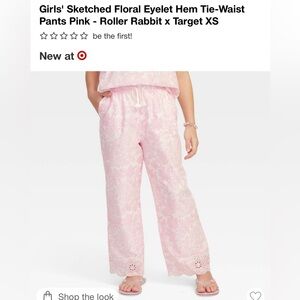 Roller Rabbit Target Girls' Sketched Floral Eyelet Hem Tie-Waist Pants Pink